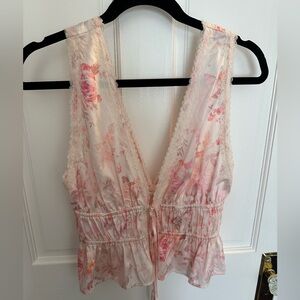 Wayf Pink Floral Lace Lingerie inspired top